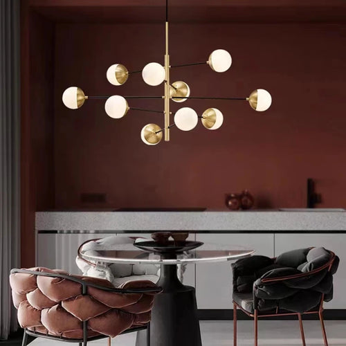 lustre moderne boule de verre métal doré décoration artistique