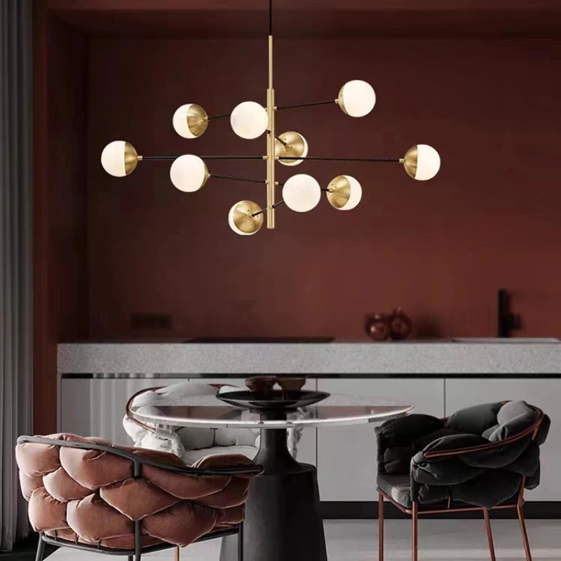 lustre moderne boule de verre métal doré décoration artistique - vue 4 sur 15
