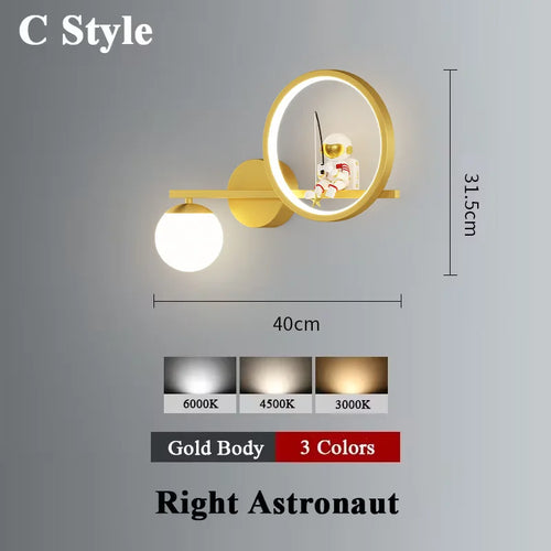 applique murale led créative lune astronaute décoration pour enfant - vue 16 sur 23
