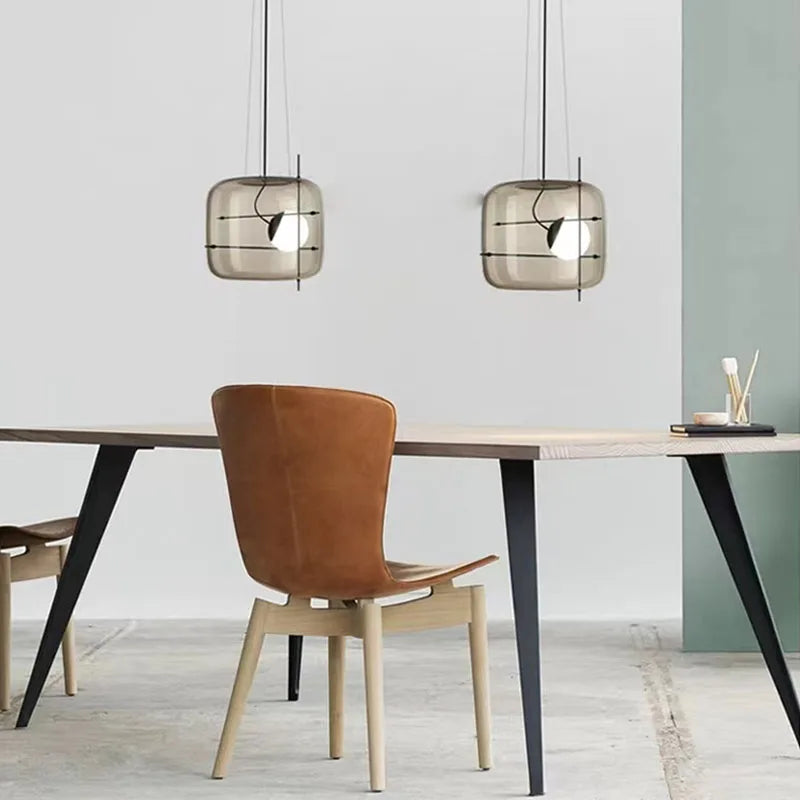 Suspension en verre tête unique boule design fumé - vue 4 sur 9