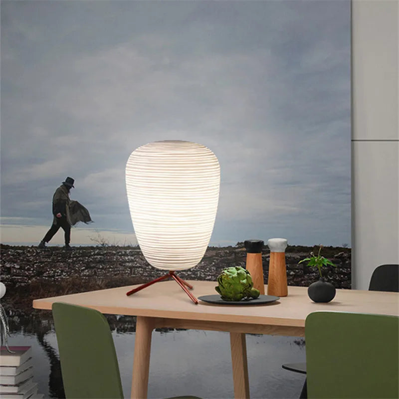 lampe à poser 3 en 1 en verre à motif spirale trépied élégant - vue 6 sur 12