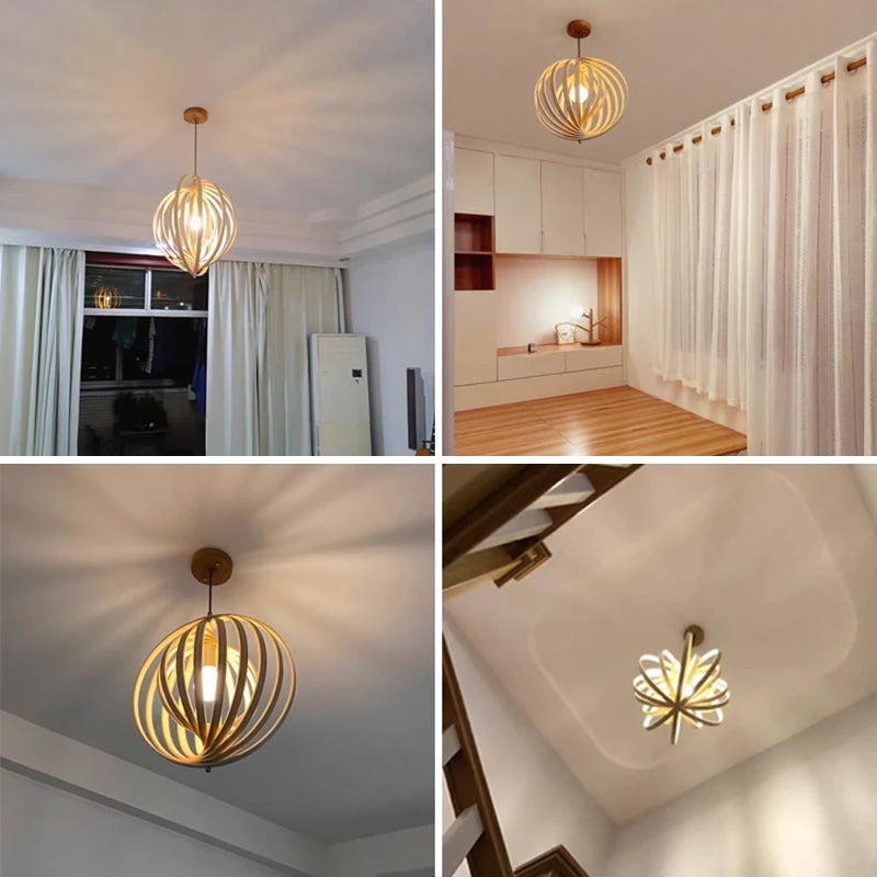 Pendelleuchte aus Holz im nordischen Design für Restaurant - vue 5 sur 12
