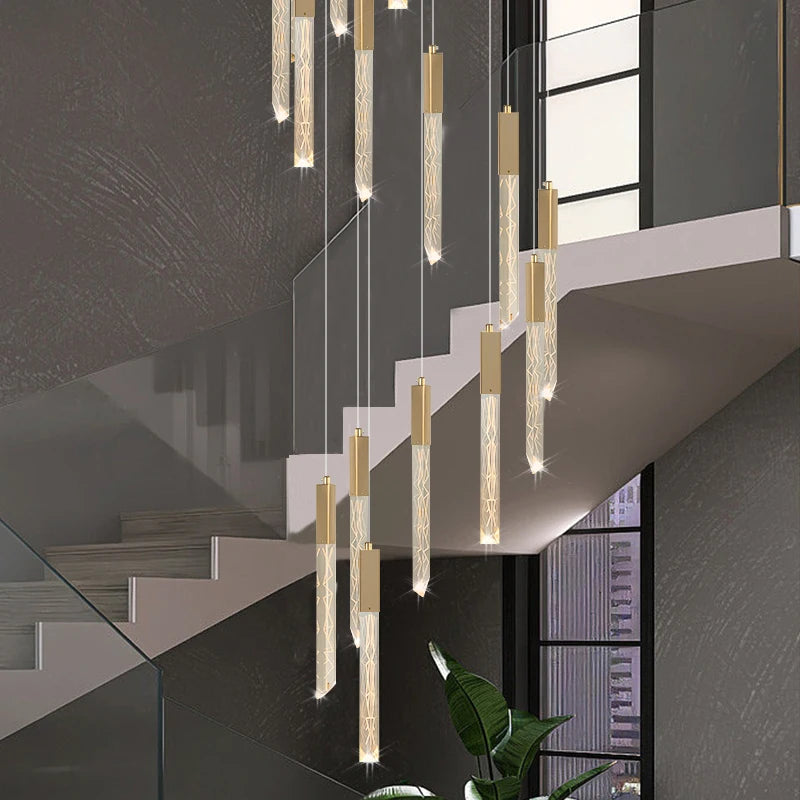 lustre en or lampe d'escalier moderne LED éclairage intérieur en cristal spirale - vue 5 sur 17