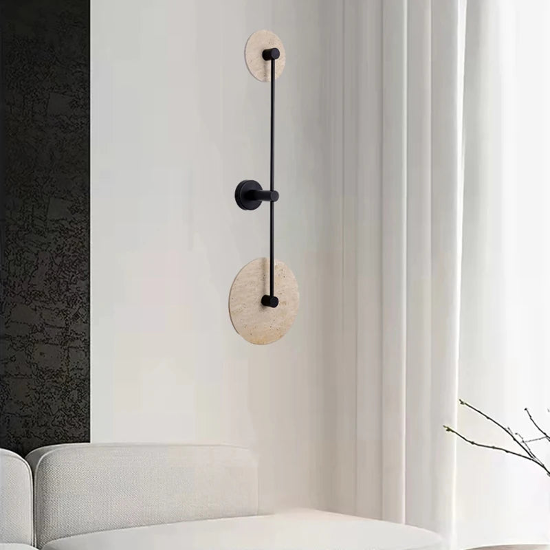 Wandleuchte LED aus Naturstein und rundem Metall - vue 4 sur 8