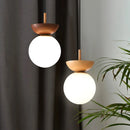 plafonnier led rond en verre avec abat jour en bois
