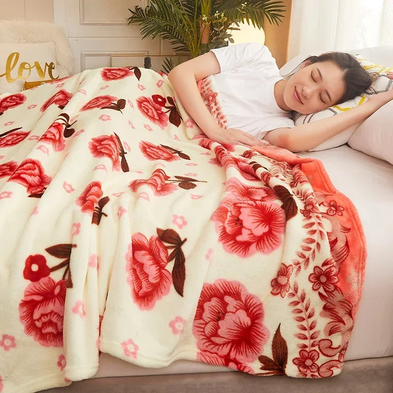 plaid polaire fin motifs carreaux floral pour chambre - vue 3 sur 6