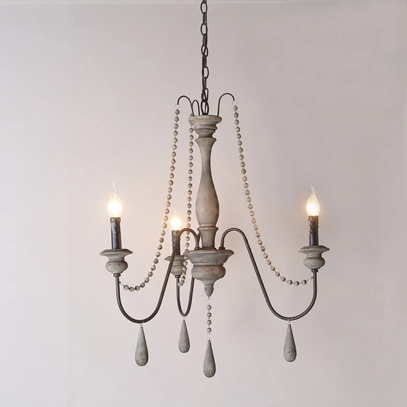 lustre vintage rustique en bois avec perles pour éclairage intérieur - vue 3 sur 6