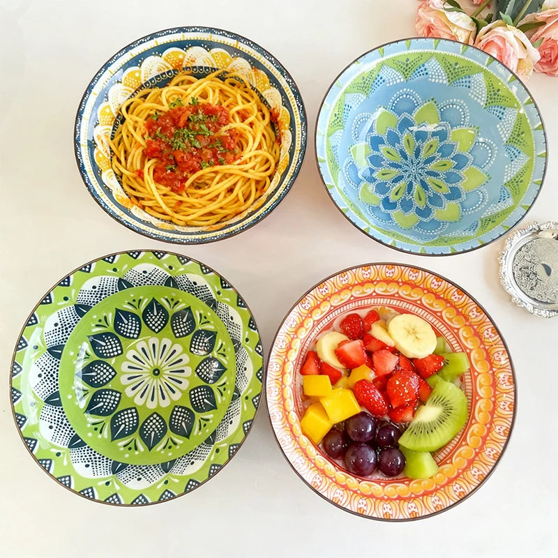 Bol céramique bohème motifs 20 cm soupe ramen - vue 3 sur 7