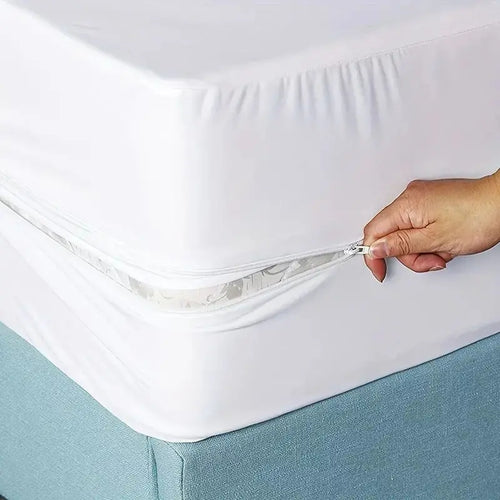 1pc 6-Sides Fully Enclosed Waterproof Mattress Cover With Zipper (Without Pillowcase), Dust-proof Mattress Protector Solid Color - vue 2 sur 8