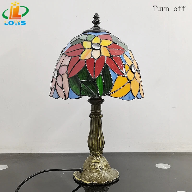 lampe à poser design scandinave vitrail antique en métal - vue 6 sur 6