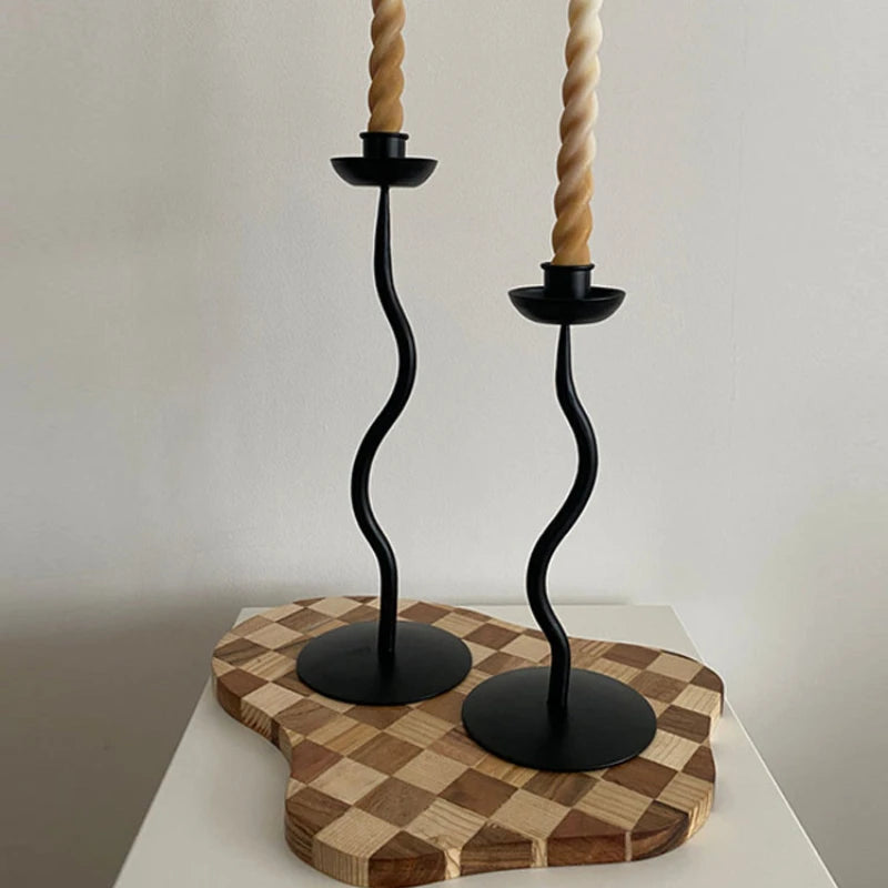 lot de 2 bougeoirs vintage en métal noir pour décoration intérieure
