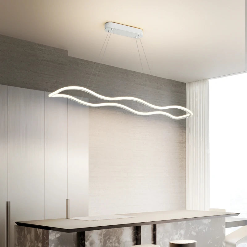 suspension moderne longue vague lumineuse pour salle à manger - vue 5 sur 15