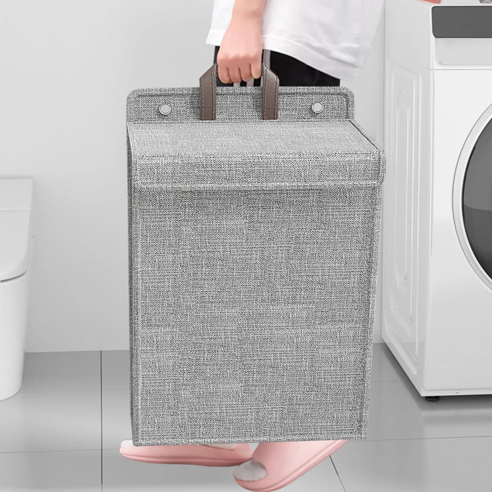 1pc Foldable Adhesive Laundry Basket Hamper, Multifunctional Punch Free Wall Hanging Washing Clothes Mesh Hook Organizer - vue 4 sur 7
