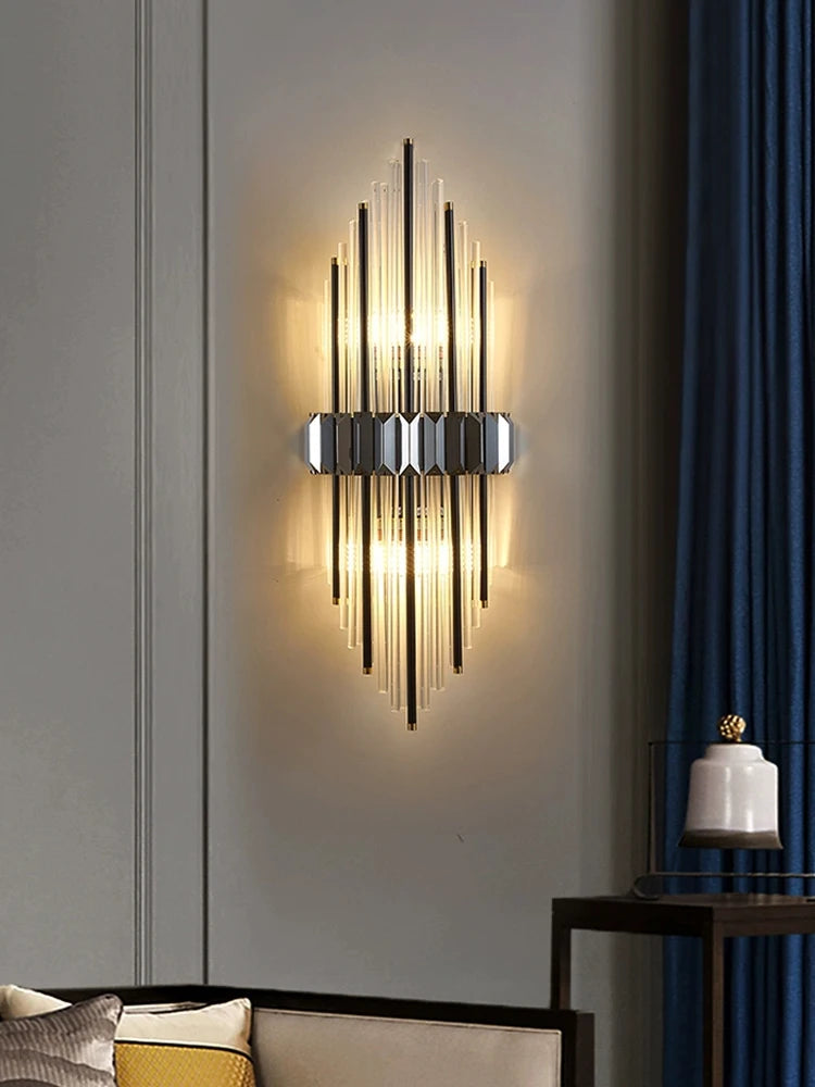 applique murale moderne en acier inoxydable et cristal décoratif - vue 5 sur 14