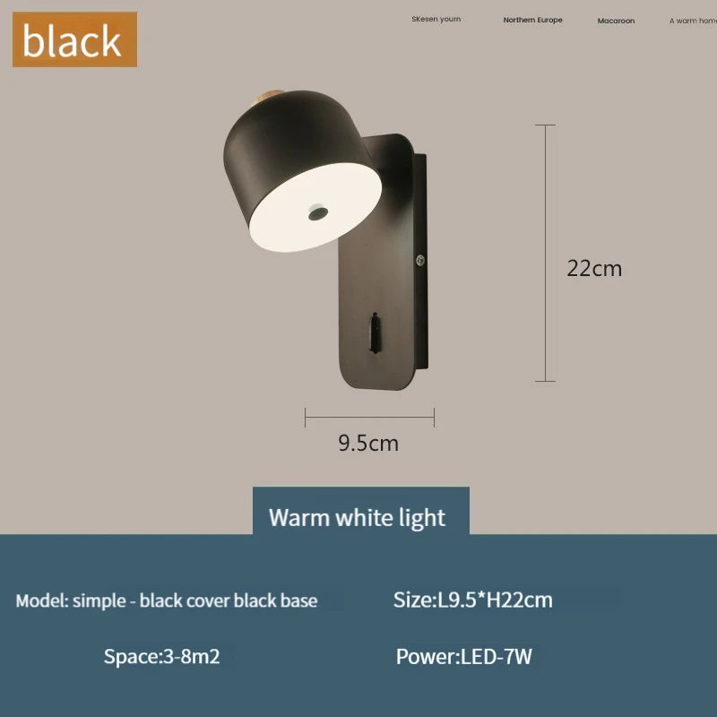 applique murale nordique rotative avec interrupteur led pivotante - vue 9 sur 15