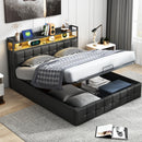 Storage Bed,Upholstered Bed 140/160x200cm,Headboard with LED Lighting and Charging USB,Double Bed with Storage Space,No mattress