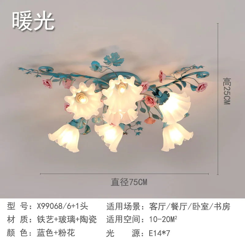 plafonnier rétro en céramique fleurs et plantes lumineuses - vue 14 sur 16