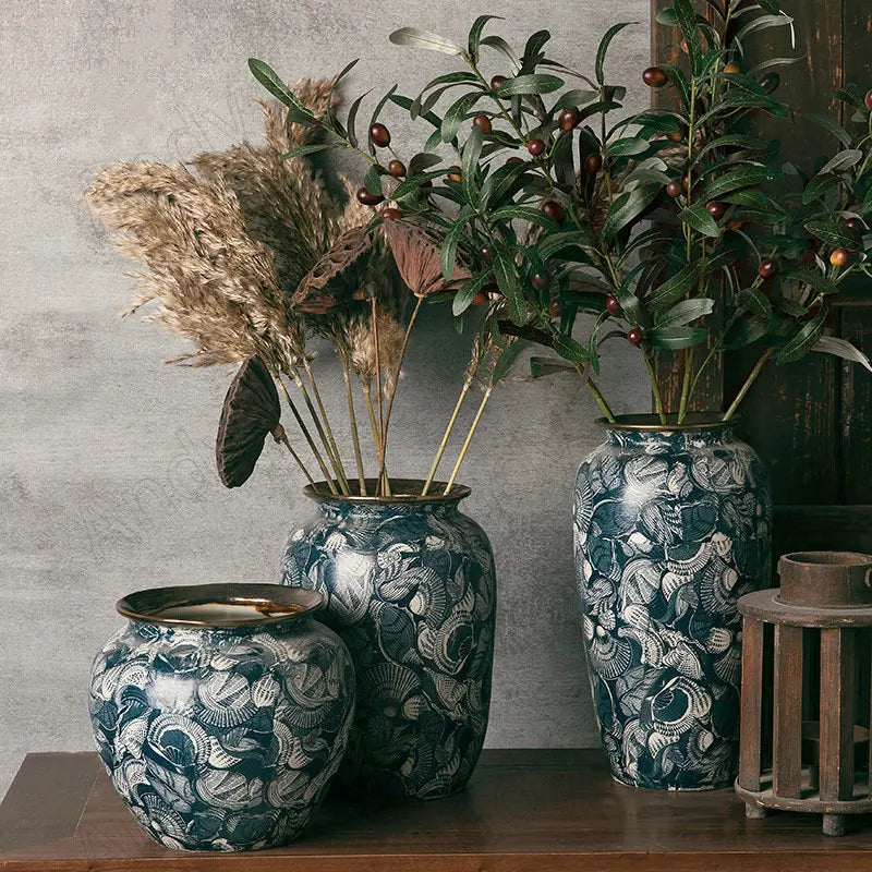 vase rétro en céramique fait main avec dorure décorative - vue 4 sur 9