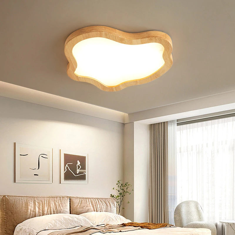 plafonnier moderne à leds avec grain de bois doré nordique - vue 4 sur 6