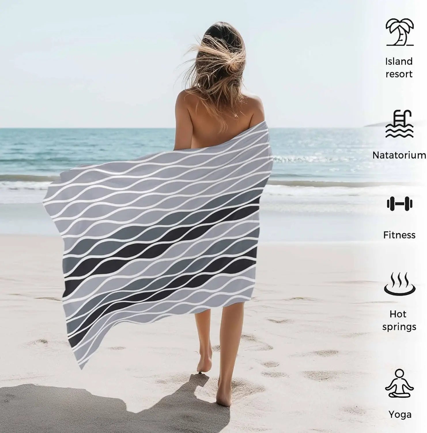 Serviette de plage motif vagues abstraites légère absorbante - vue 4 sur 6