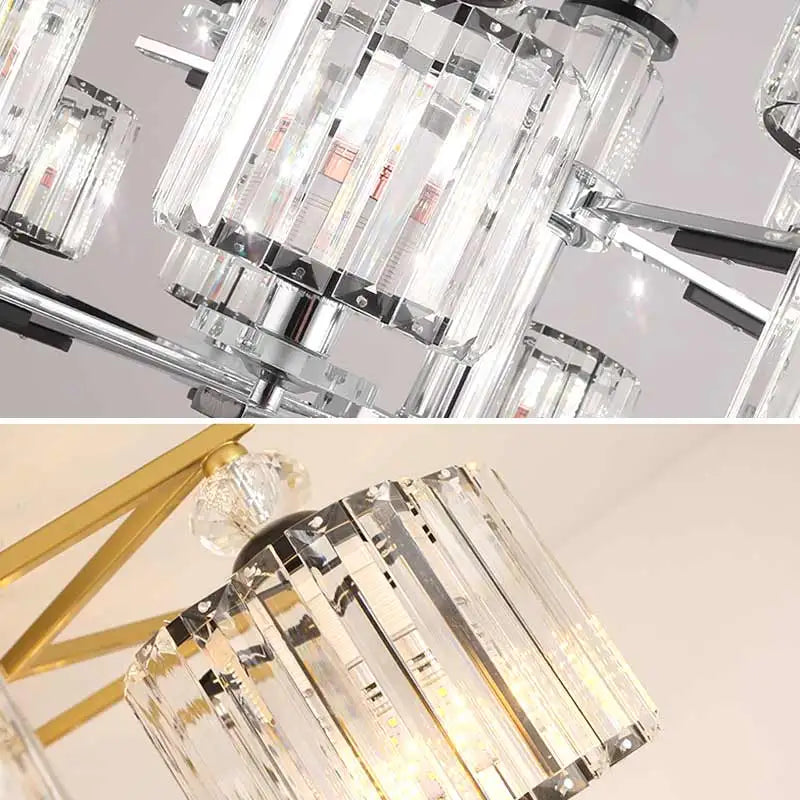 lustre en cristal luxe nordique éclairage métal chromé verre transparent - vue 7 sur 18