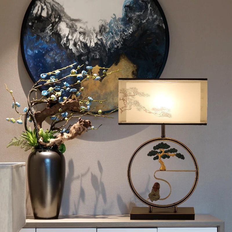lampe de chevet rétro style chinois pour décoration intérieure - vue 5 sur 7