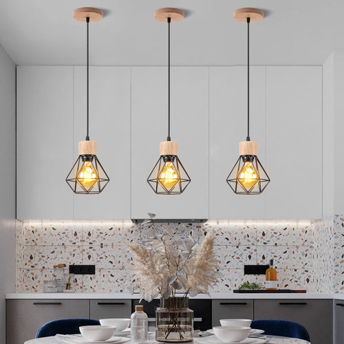 Vintage Pendelleuchte aus Holz LED-Holzleuchte im Industrial-Stil - vue 6 sur 14
