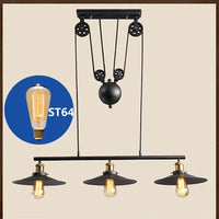 suspension industrielle vintage à 3 têtes avec poulie en fer