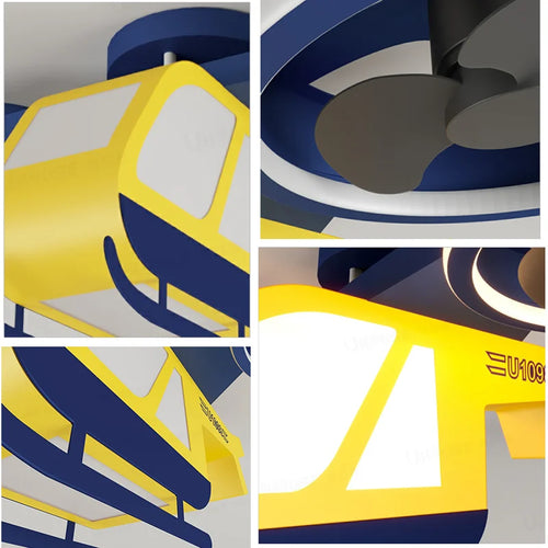 Sandyha LED-Deckenventilator Acryl Helikopter Kinderzimmerleuchte - vue 6 sur 7