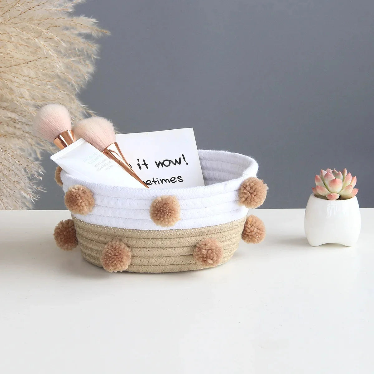 paniers de rangement en corde de coton pour organisation maison - vue 6 sur 7