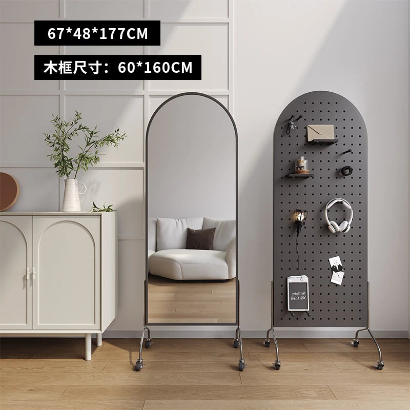 Adjustable solid wood full body mirror, magazine bookshelf mirror, floor standing retro with wheel fitting mirror - vue 17 sur 18