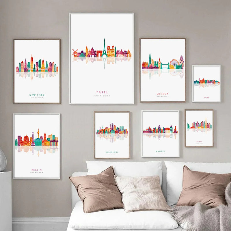 affiches skyline des villes art mural décoratif moderne