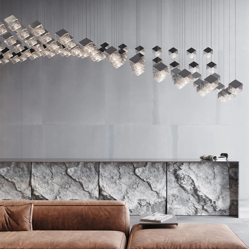 Modern cubic design villa pendant lights, Nordic living room, hotel lobby lights, restaurant, bar interior decoration lights