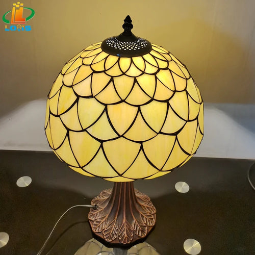 Nordische Tischlampe aus antikem Glas im Tiffany-Stil - vue 3 sur 6