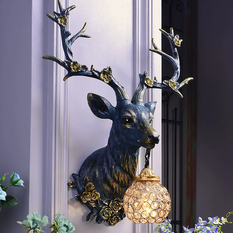 lampe de cerf vintage en résine avec abat-jour de luxe - vue 4 sur 6