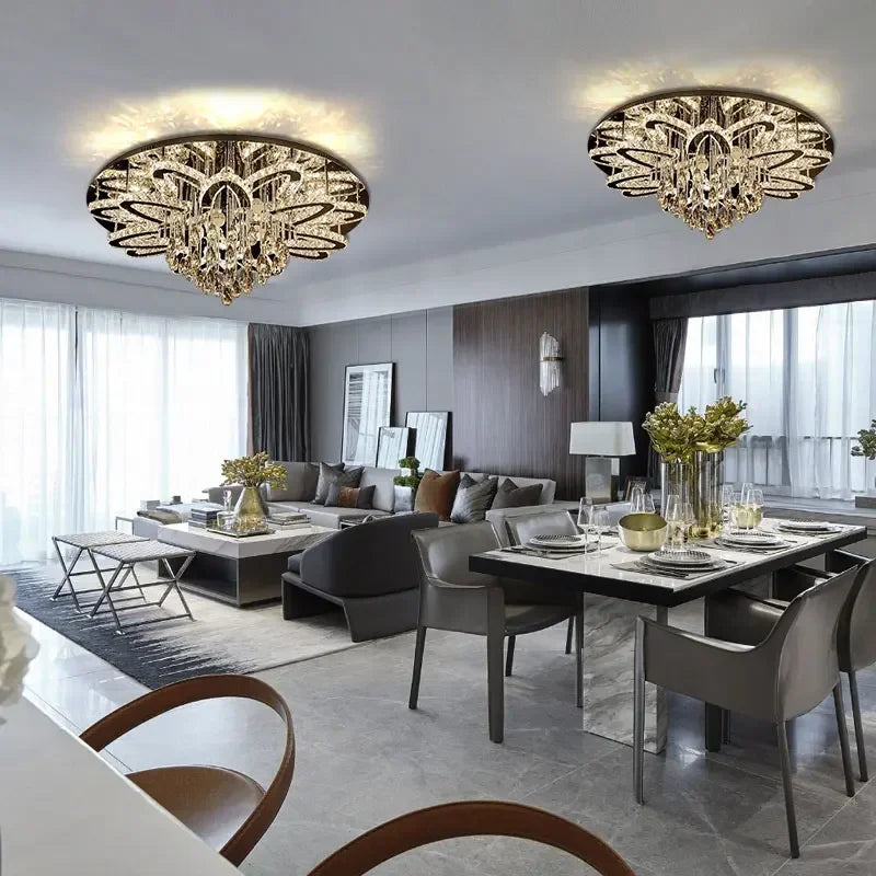 plafonnier led moderne en cristal et acier inoxydable design élégant pour intérieur - vue 4 sur 7