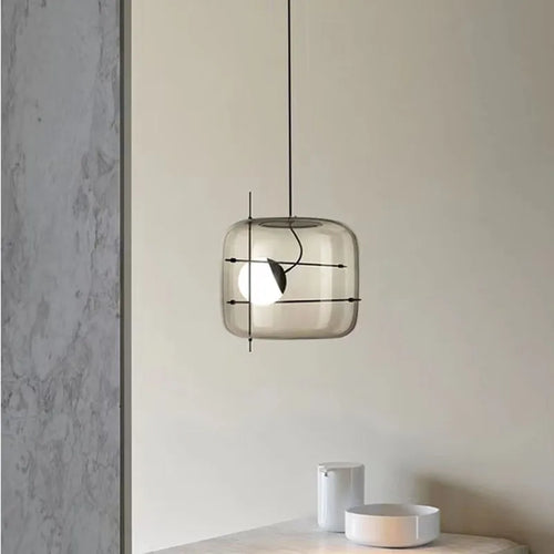 Suspension en verre tête unique boule design fumé