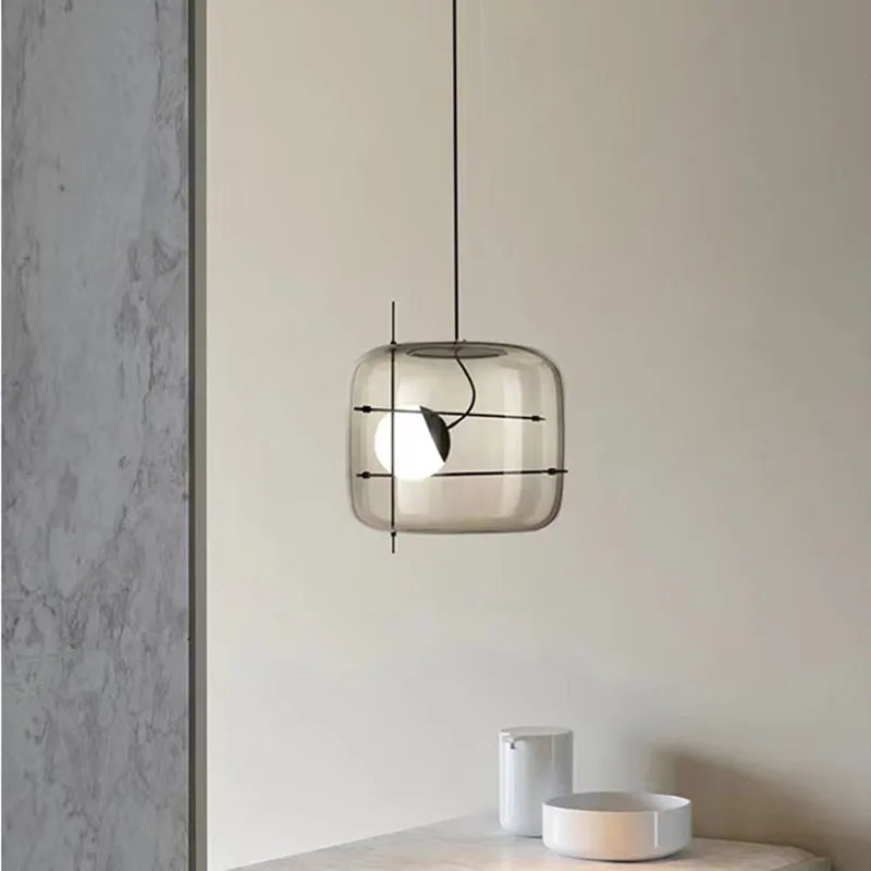 Suspension en verre tête unique boule design fumé - vue 6 sur 9