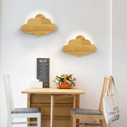 Wandleuchte Wolke aus natürlicher Eiche für Kinderzimmer-Dekoration - vue 3 sur 7
