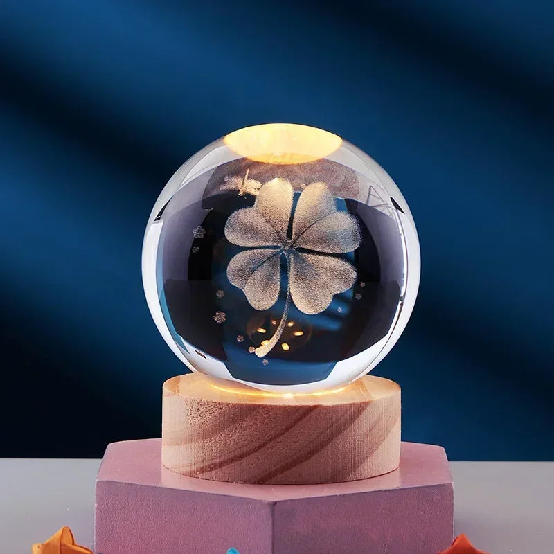 veilleuse 3D en cristal système solaire cadeau décoratif en bois - vue 6 sur 16