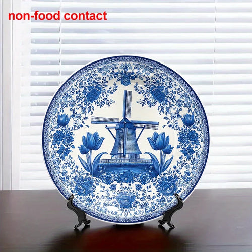Assiette murale 20 cm porcelaine motif moulin vintage