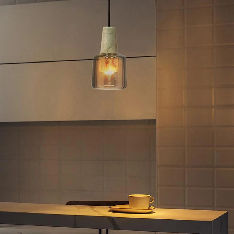 lustre en marbre naturel style nordique pour bar et salon - vue 5 sur 7
