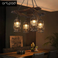 lustre rétro en bois et verre pour décoration élégante