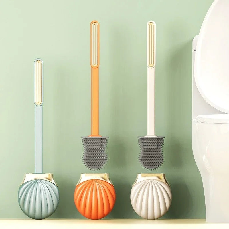 brosse de toilette en silicone avec support pratique et long manche - vue 5 sur 10
