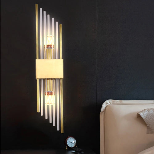 Moderne Wandleuchte mit zwei Köpfen aus goldfarbenem Kristall LED