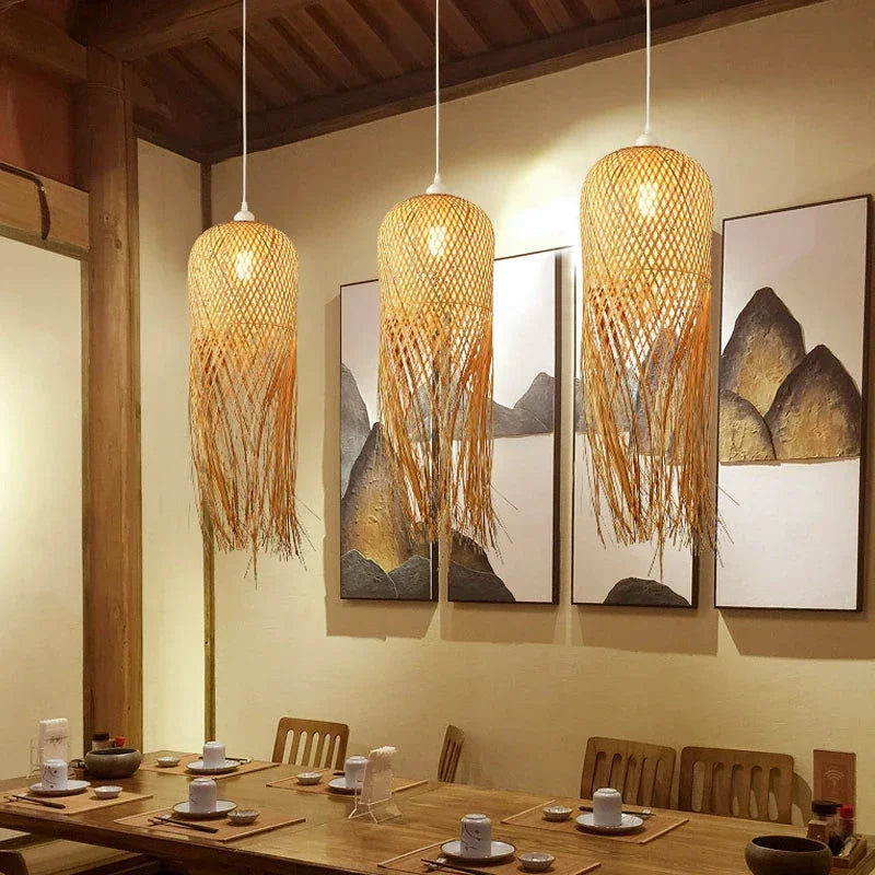 Bamboo Chandelier Chinese Zen tea room Light Southeast Asian Restaurant hotel B&B Style Bamboo hot Pot light Balcony Bar - vue 3 sur 4