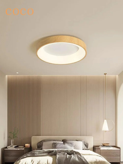 plafonnier chinois Ultra-mince rond en Grain de bois