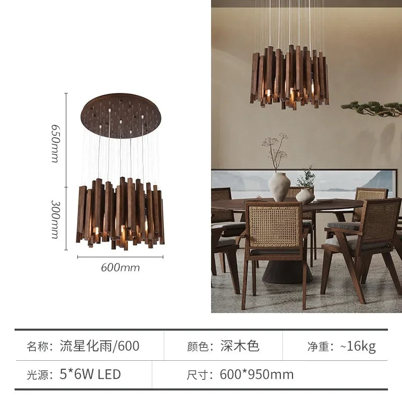 Chinesischer Restaurant-Kronleuchter aus Massivholz - vue 16 sur 16