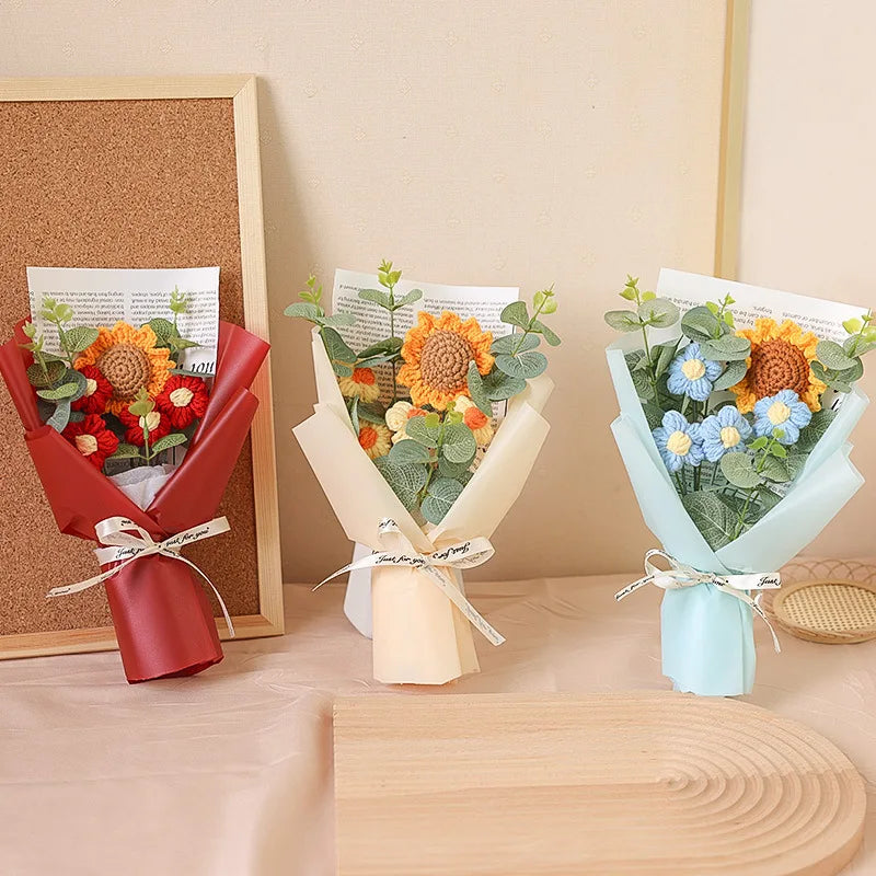 bouquet de tournesols au crochet fait main pour cadeaux et décorations - vue 6 sur 13