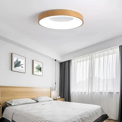 plafonnier chinois Ultra-mince rond en Grain de bois